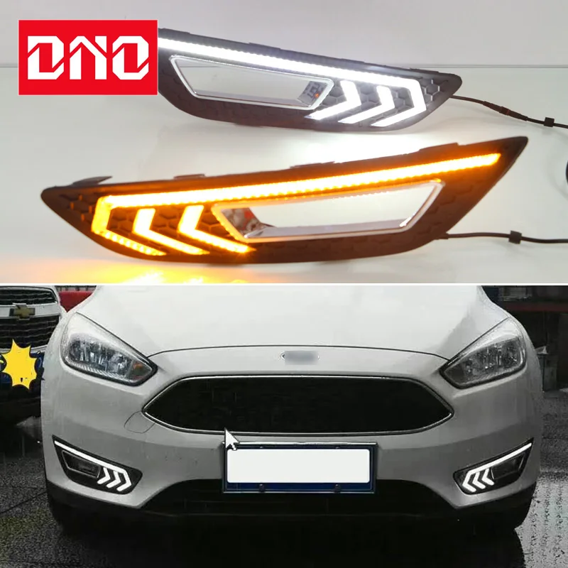 

Car LED DRL 12V Daylights For Ford Focus 2015 2016 2017 2018 Yellow Turn Signal Daytime Running Light Car Foglamp
