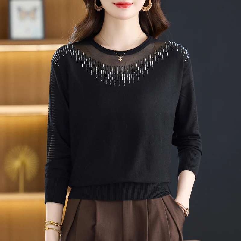 

Hollow Out Sweaters Autumn Spring Soft O Neck Knitwears Pullover Pull Femme Female Casual Jumper Long Sleeve Women's Sweater
