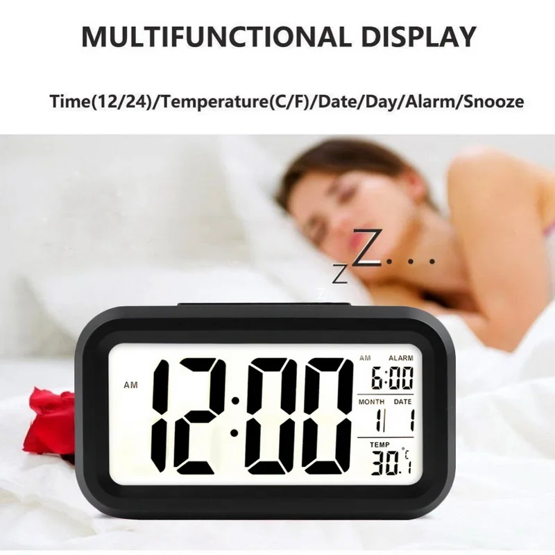 LED Digital Alarm Clock Electronic Digital Alarm Screen Desktop Clock For Home Office Backlight Snooze Data Calendar Desk Clocks