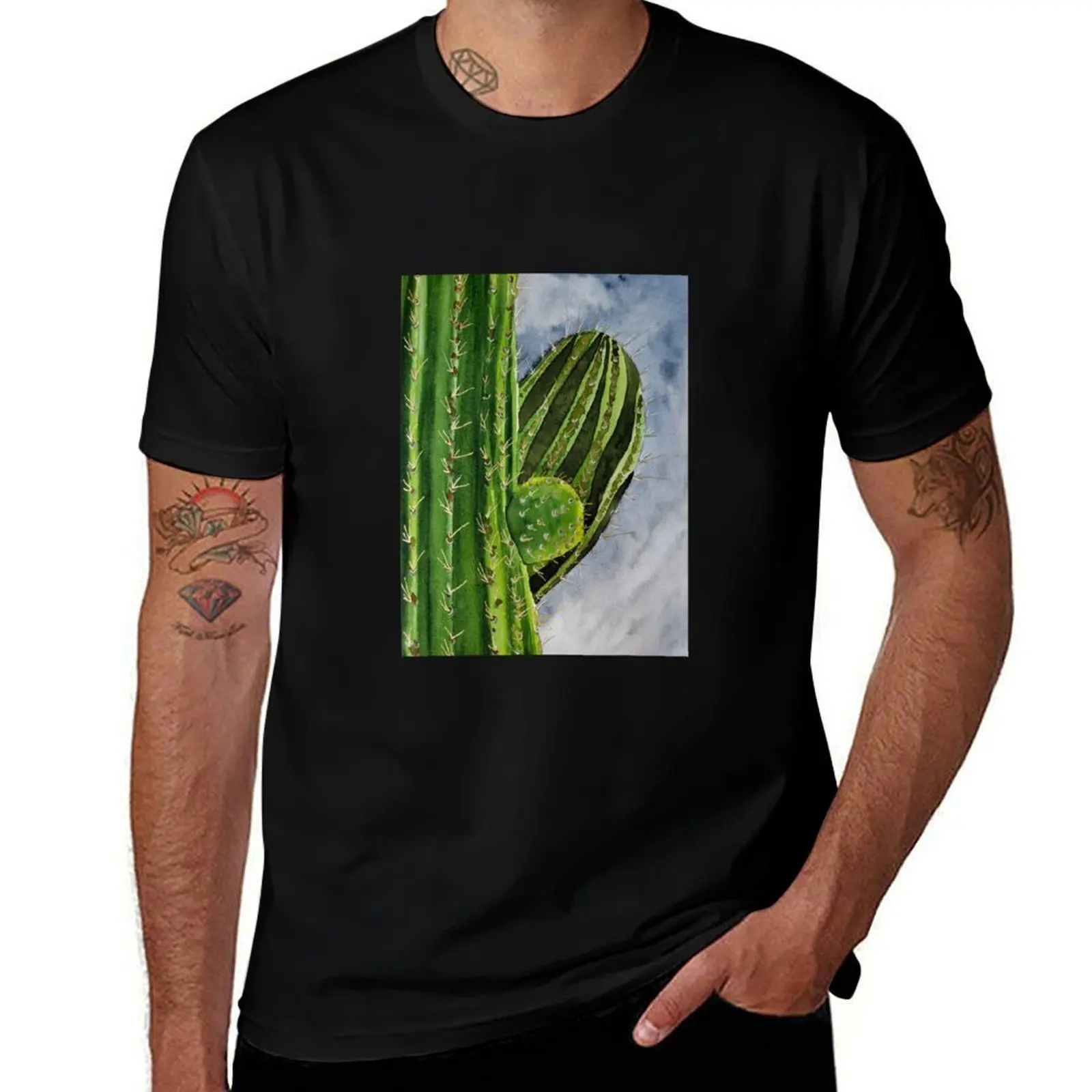 Saguaro Cactus T-Shirt Basic Plain Short Sleeve Crew Neck Tee T-Shirt