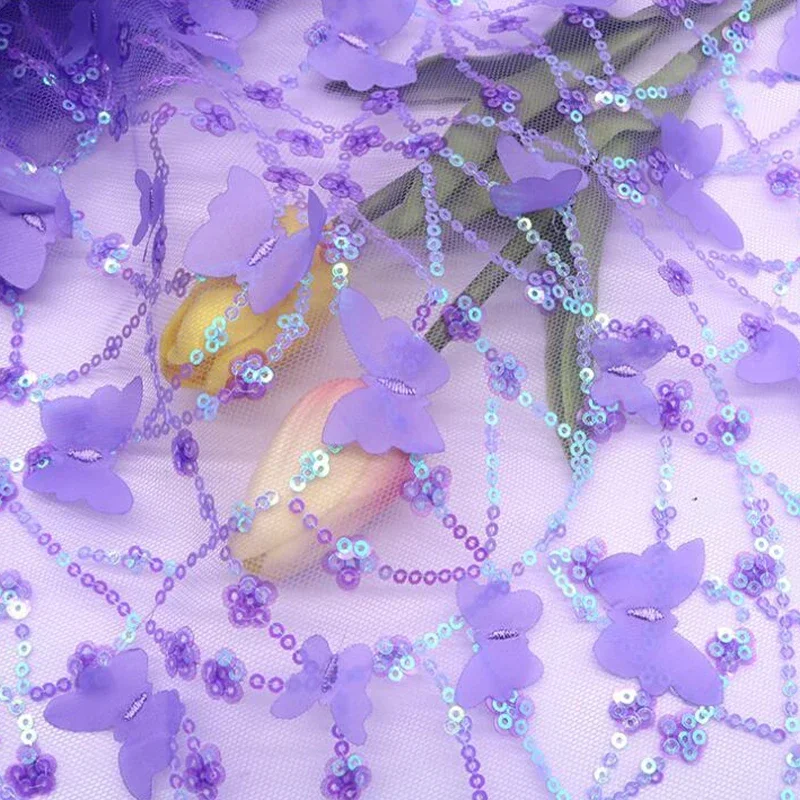 100x130cm 3D Butterfly Sequins Mesh Fabric High Quality Laser Embroidery Sequin Tulle Fabric DIY Dress Shawl Sewing Cloth