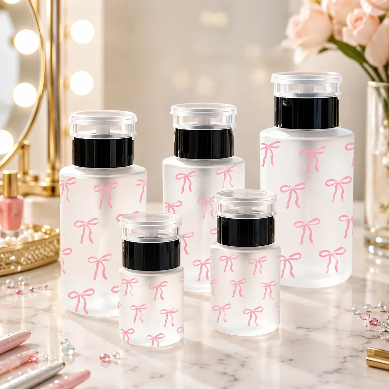 Nail Polish Remover Bottle Refillable Press Pump Liquid Dispenser Bottle for Acetone Alcohol Nail Art Salon Manicure Beauty Tool