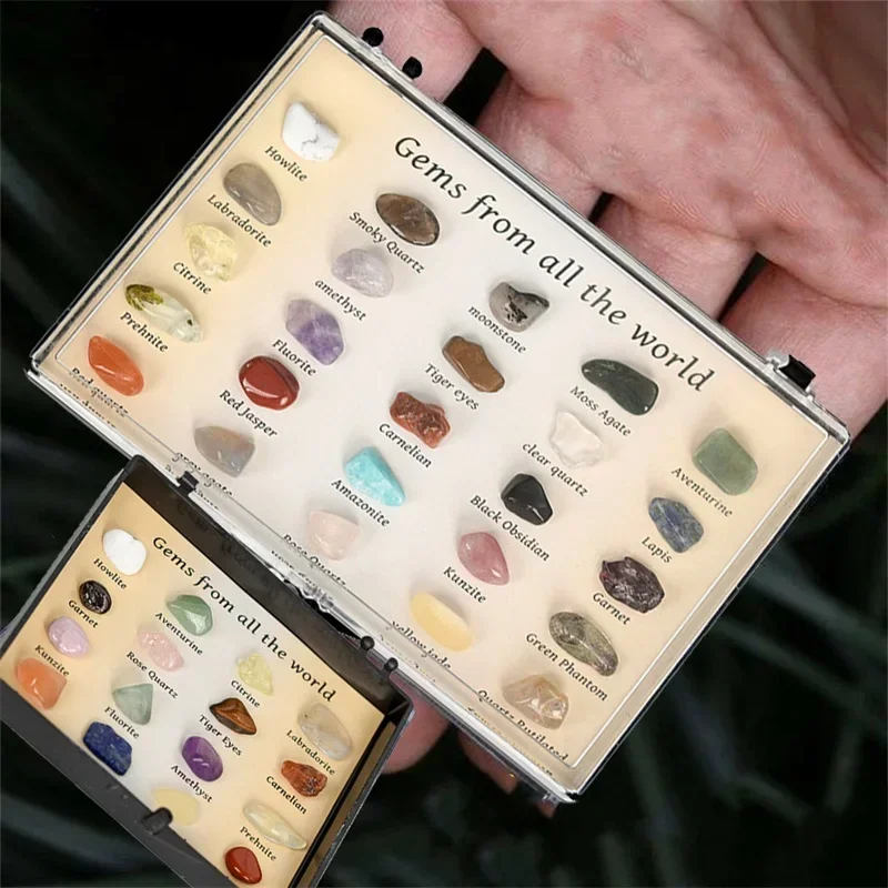 16/25 шт. 1 коробка минералов мира, образцы кварцевого кристалла руды, натуральный камень, коллекционное сырье, драгоценные камни, подарок