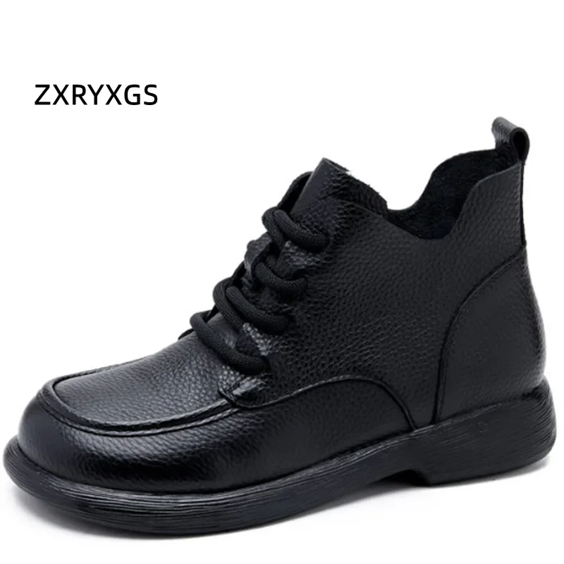 ZXRYXGS 2024 Autumn New Top Cowhide Casual Short Boots Personalized Versatile Soft Sole Flat Boots Comfortable Winter Women Boot