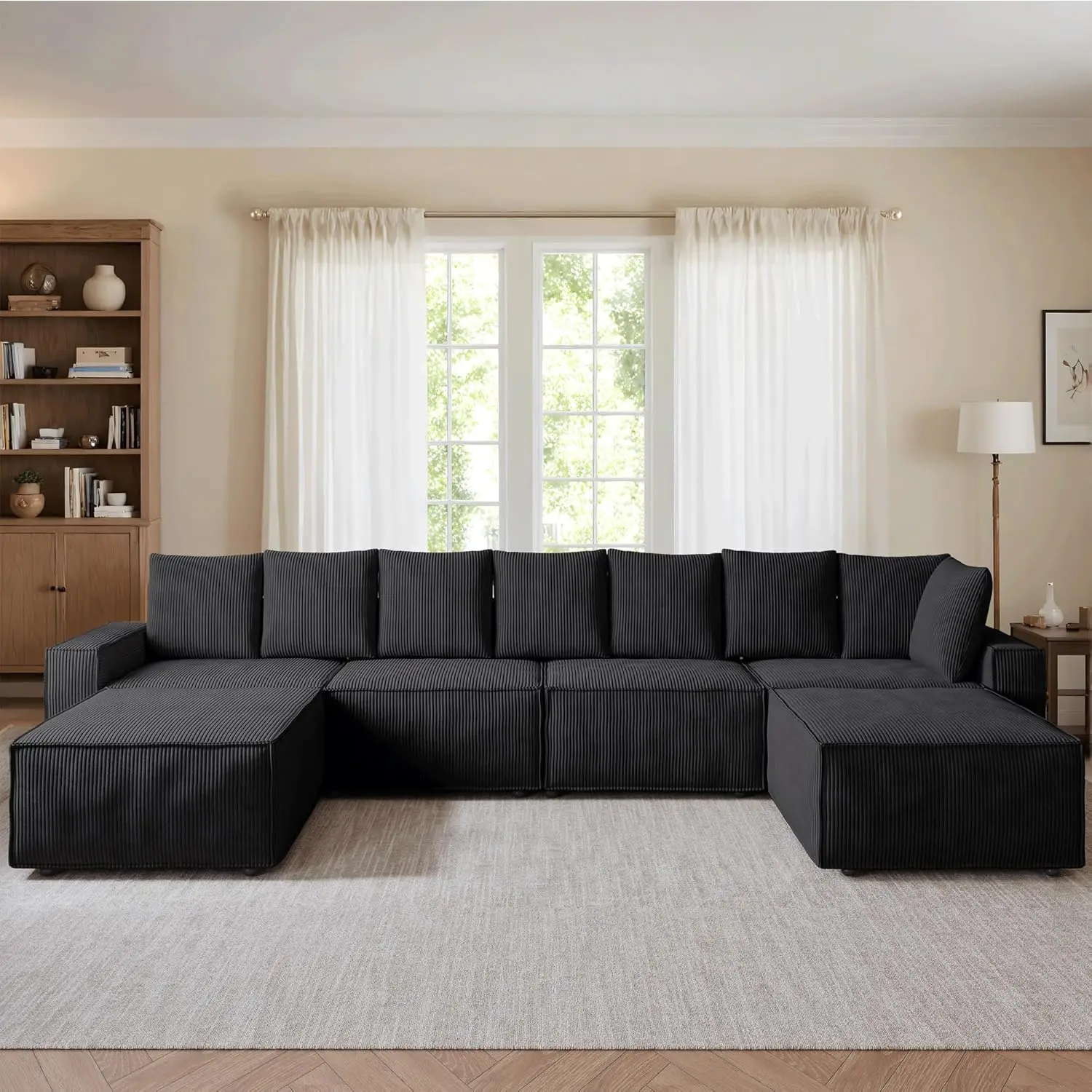 Ovios Modular Sectional Sofa Couch, 6-Seater Comfy U-Shaped Couches With Ottoman Chaise, Modern Deep Seat Cloud Plush Corduroy