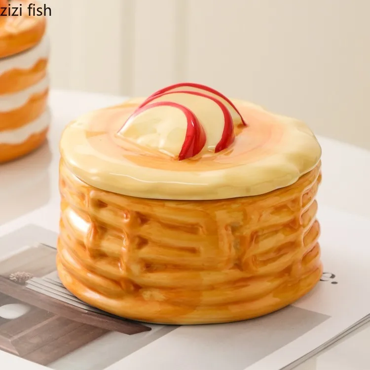 Biscuit Shaped Ceramic Storage Jar Cartoon Creative Cake Bowl Dried Fruit Snack Storage Jar Decorative Bowl Ashtray Home Items