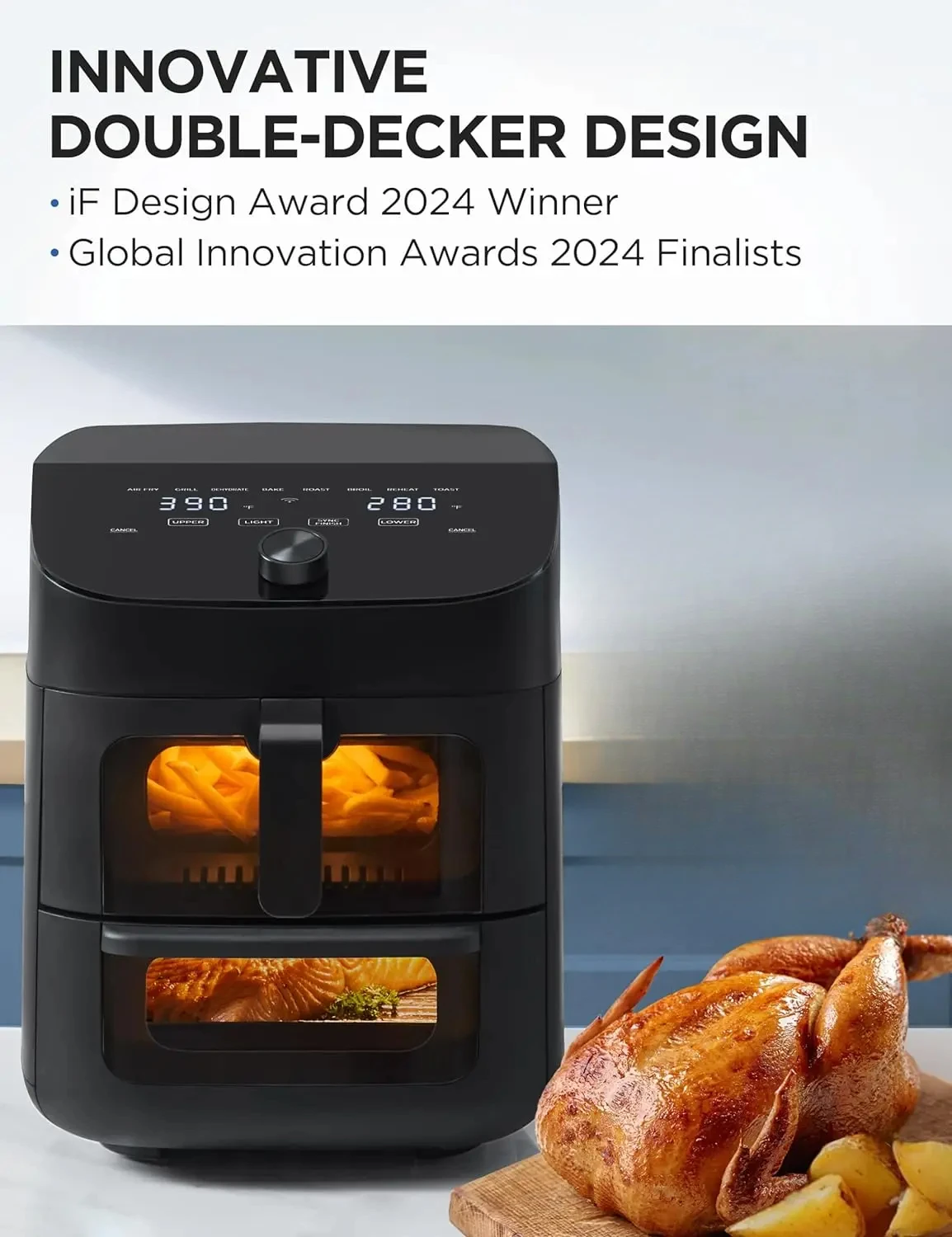 Applicable to For Midea Dual Basket Air Fryer Oven 11 Quart 8 in 1 Functions Clear Window Smart Sync Finish Works with Alexa Wi-
