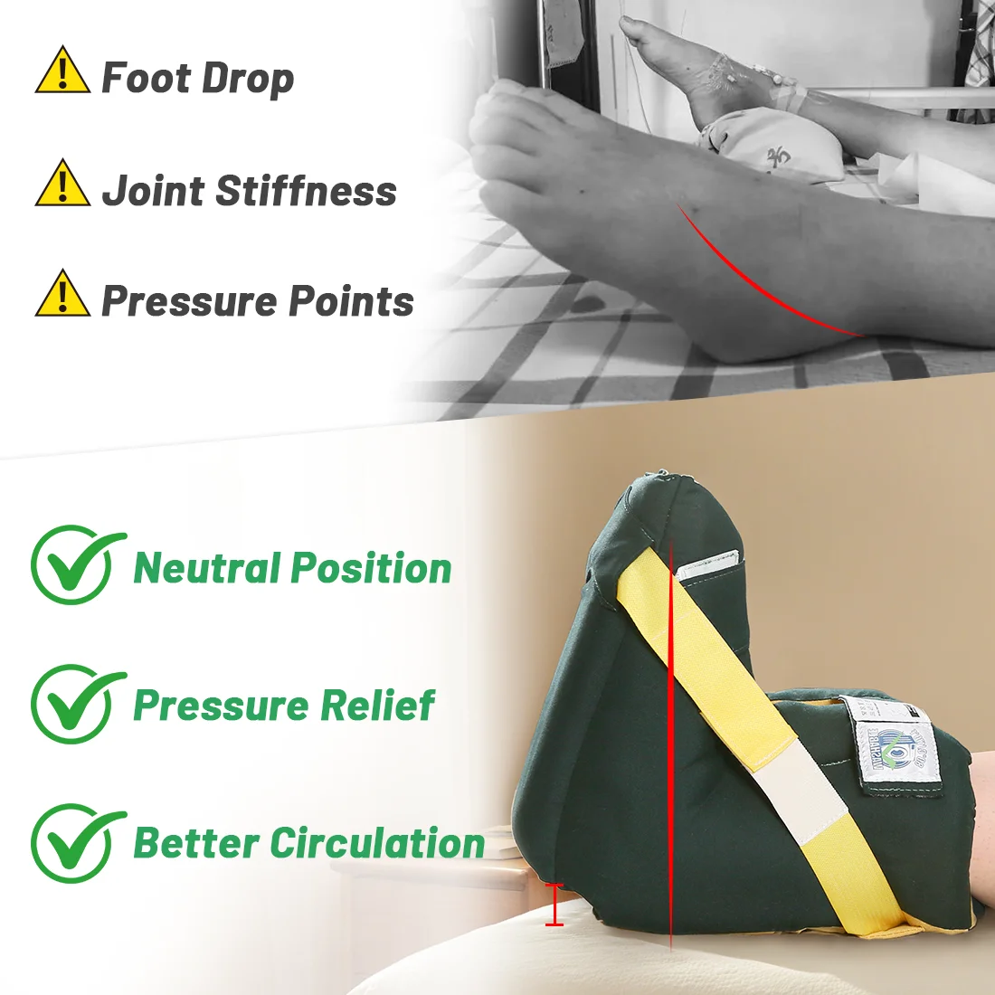 Ehucon Heel Pressure Relief Cushion, Bed Sore Prevention Foot Pillow, Anti-Foot Drop Support Cover, Bedridden Elderly Heel Care
