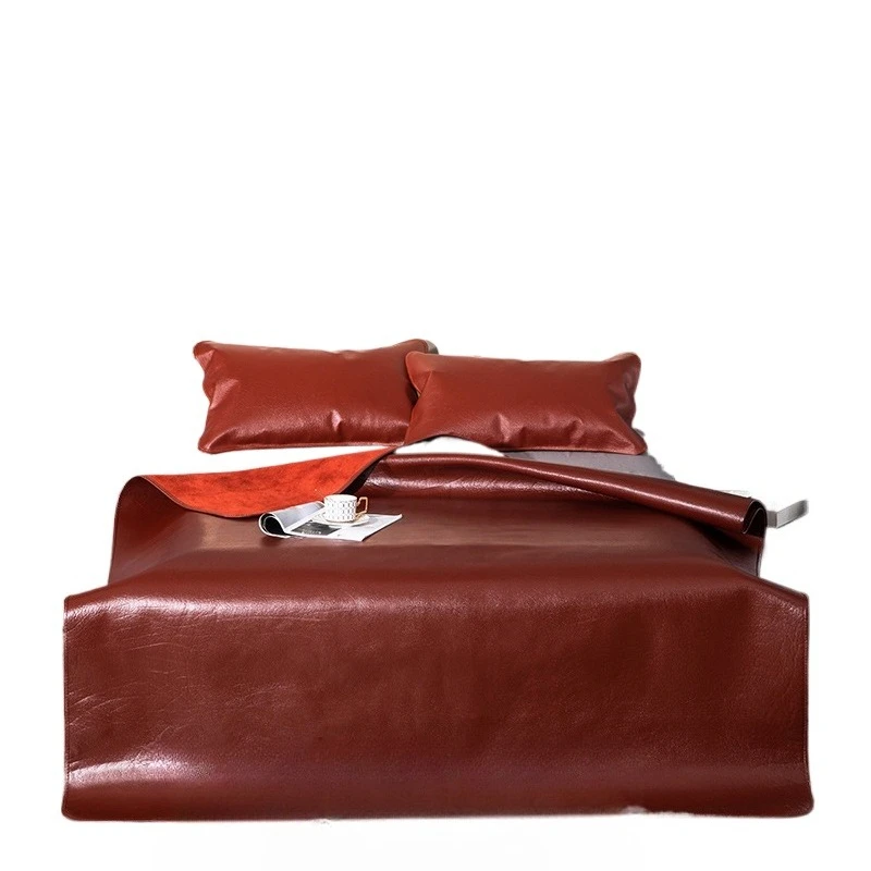 Cowhide mat, first layer buffalo leather mat, breathable and cool high-end soft mat, three-piece set, summer air-conditioned