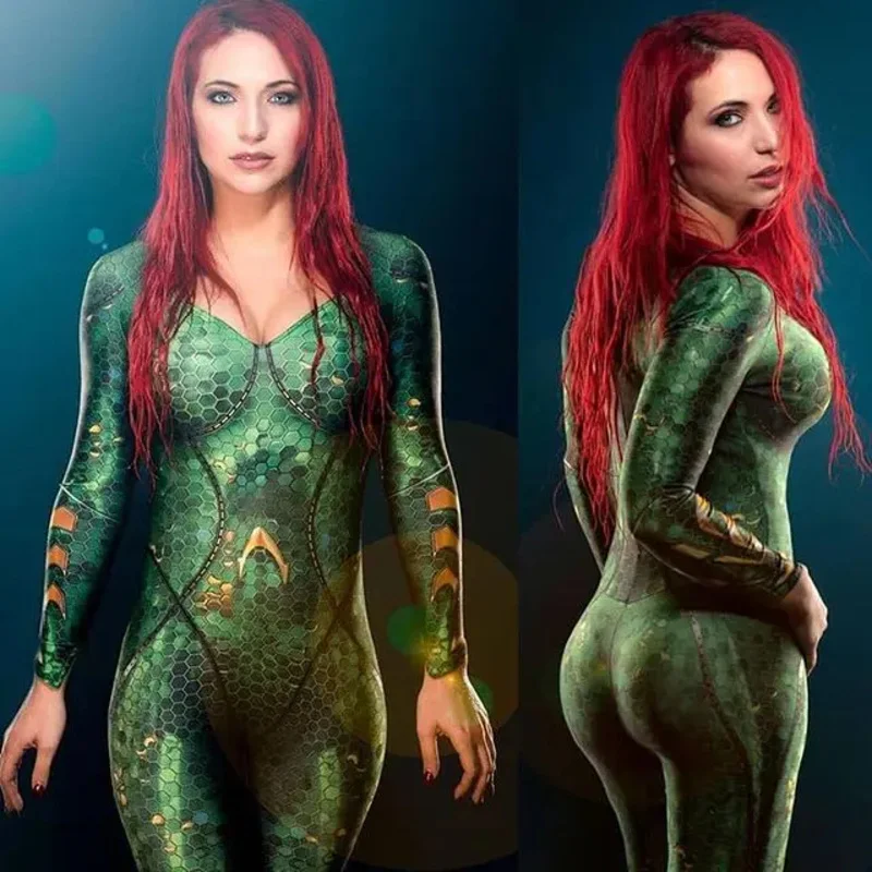 

Halloween Movie Aquaman Mera Cosplay Costume Superhero Arthur Curry Orin Zentai Bodysuit Suit Jumpsuits for Adult