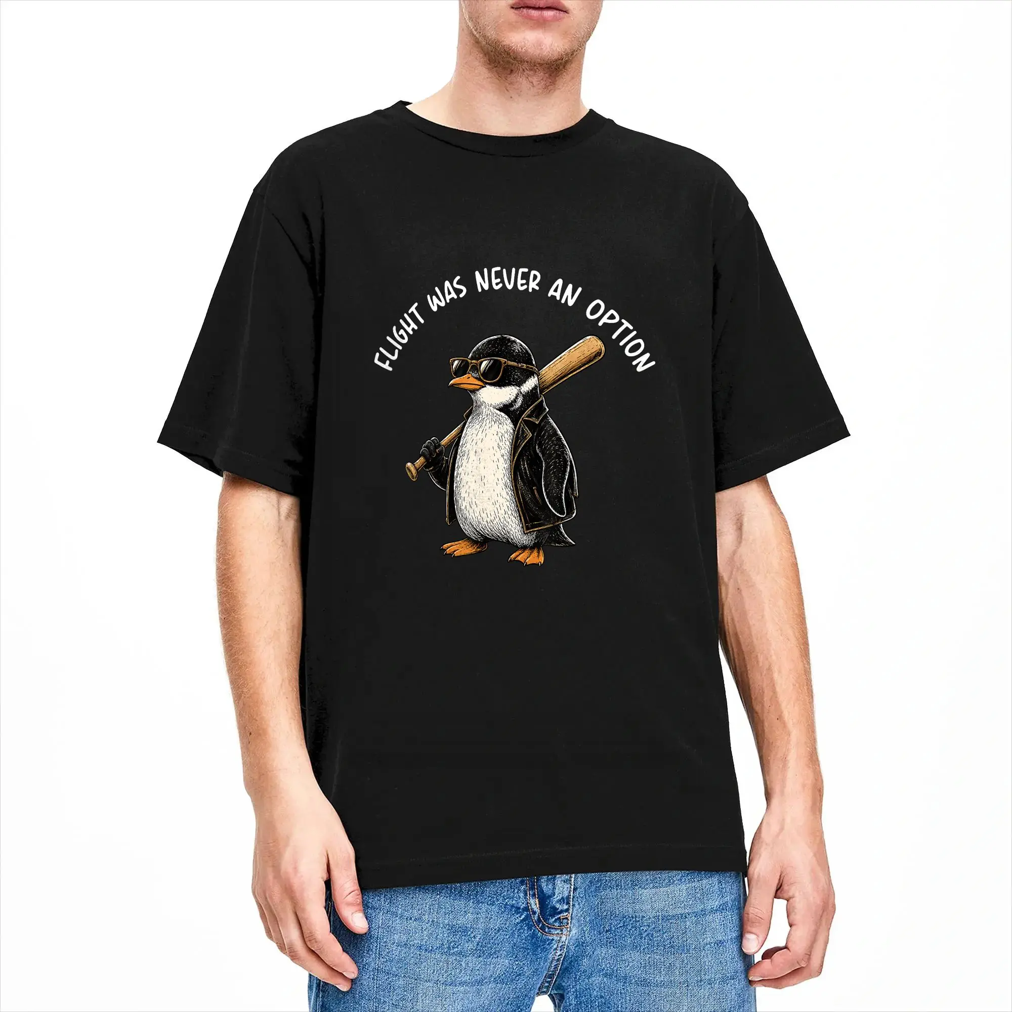 Oversized T Shirt Flight was Never an Option Tactical Penguin Funny Bird Meme 100 Cotton T-Shirts  Hip Hop Tshirt Casual Tops