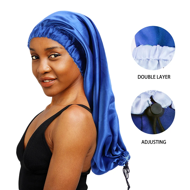 NewWomen Adjustable Long Satin Bonnet Sleep Cap For Long Hair Satin Bonnet For Long Braids Satin Bonnet Cap Night Sleep Hat