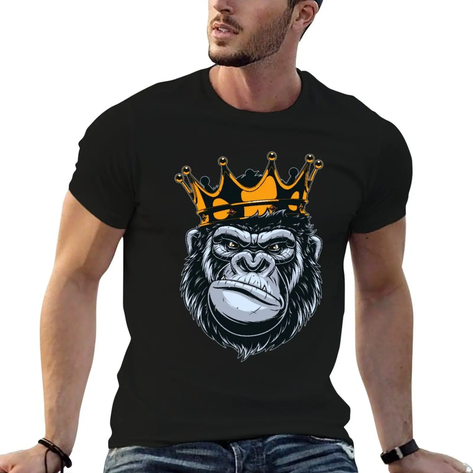 

King Gorilla King Kong Ape Monkey Swag Illustration Chiffon Top T-Shirt t shirts for man pack cotton T-Shirt