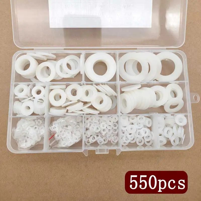 

550pcs/set White Plastic Nylon Washers M2 M2.5 M3 M4 M5 M6 M8 M10 M12 M16 M18 Insulation Washer Seals Gasket Ring Assortment Kit