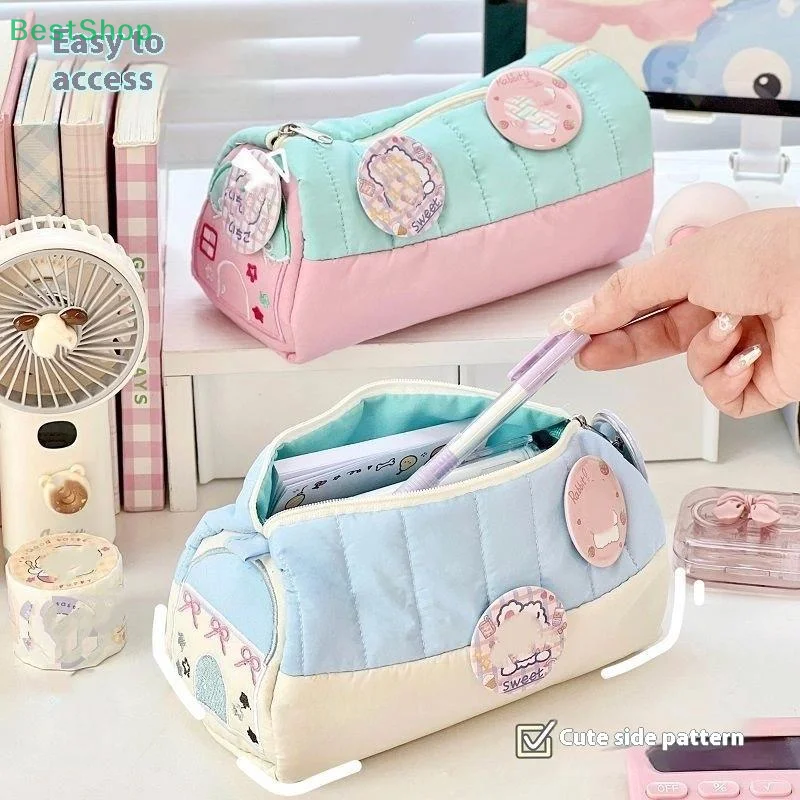 

Милые пеналы в форме дома, большая емкость, ручки, сумки для хранения канцелярских принадлежностей, мягкая студенческая косметичка с вышивкой, офисная