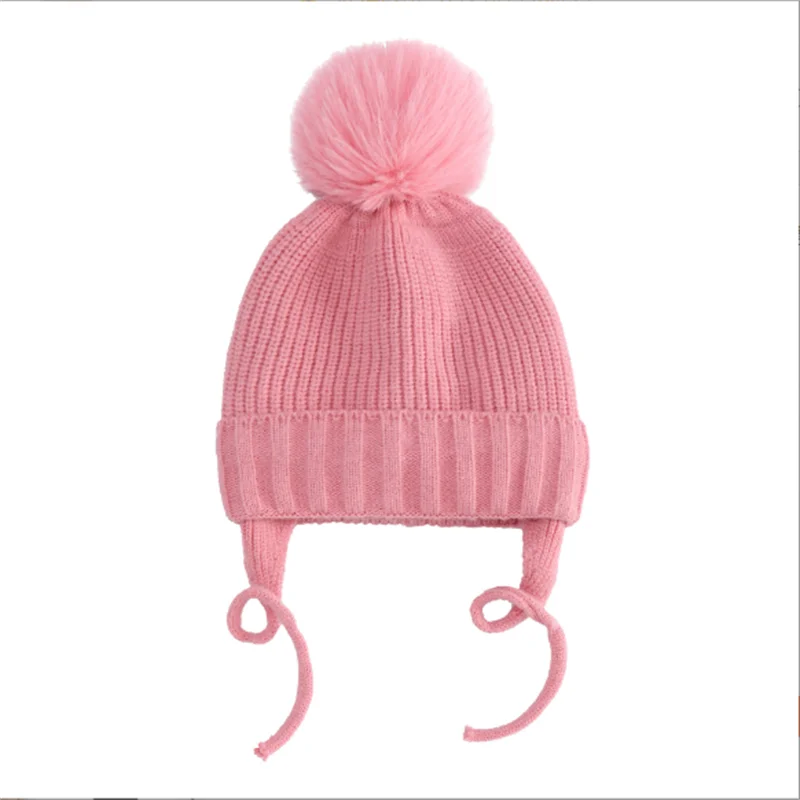 New Solid Color Knitted Children's Braid Ear Protection Plus Velvet Warm Baby Hat