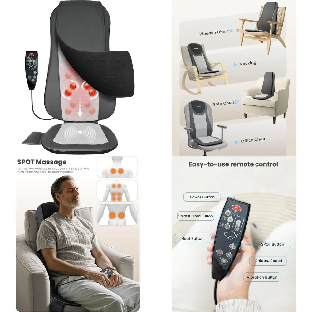 جهاز تدليك شياتسو ساخن لراحة الظهر بالكامل، وسادة كرسي سرعتين، مثالية للمنزل أو المكتب، هدية مثالية لأحبائك