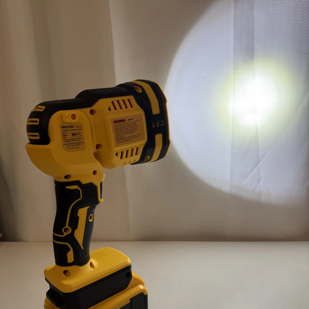 Cordless LED Work Light Handheld Spotlight with 508 Yard Distance Pivoting Head 1500 Lumens For DEWALT 20V battery