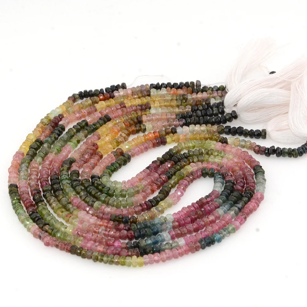 Natural A+ Gradien Color Tourmaline Faceted Rondelle Beads Rough Size 1.5x3.6mm-2x3.8mm，Strand Length 38cm,DIY Bracelet/Necklace