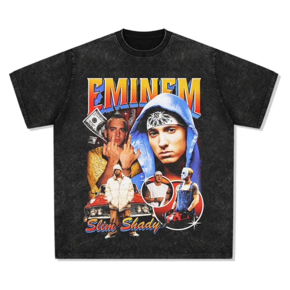 

2025 The Latest European and American Hip Hop Rap American Street Washed Retro Short-sleeved T-shirt Heavy and Loose Trend