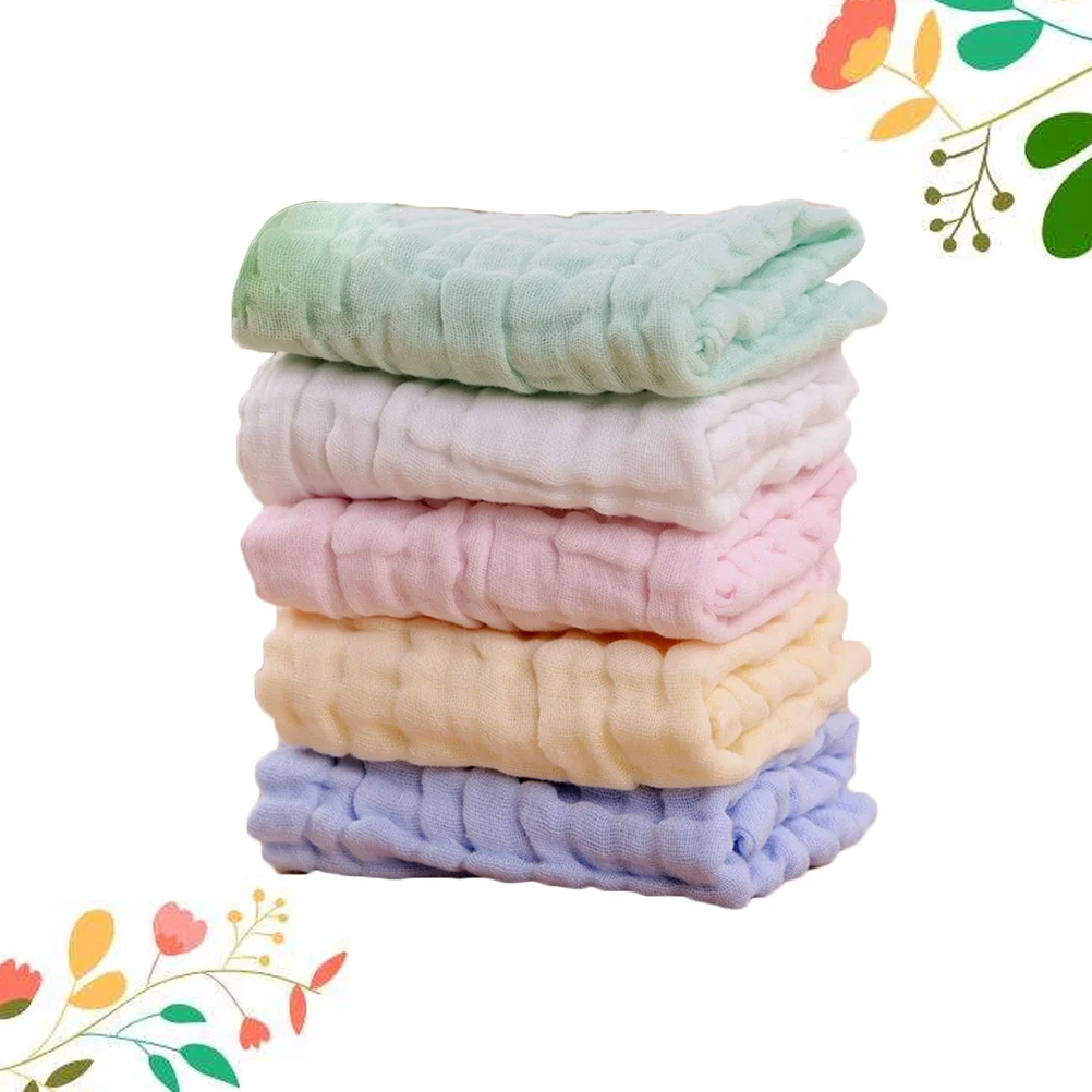 5 قطعة منشفة شاش من القطن الخالص ماصة للأطفال منشفة أخضر أصفر أبيض وردي أزرق قسط خياطة منشفة يد الطفل #3