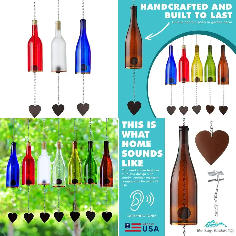 

Handcrafted Outdoor & Indoor Wine Glass Bottle Wind Chimes, Decorative Suncatcher, Unique Home Accent