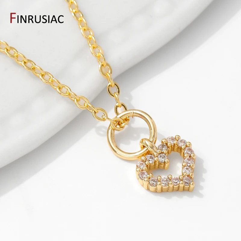 14K مطلية بالذهب النحاس لطيف القلب Charms المعلقات للمجوهرات ، مطعمة دلاية من حجر الزركون ل عقد دي اي واي سوار صنع الملحقات