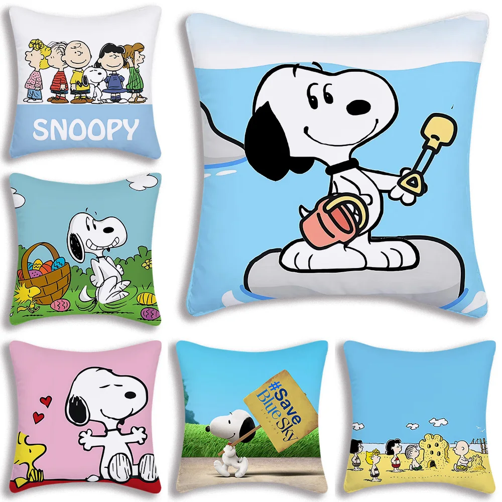 SnoopyS Pillow Covers Cartoon Sofa Decorative Home Double-sided Printing Short Plush Cute Cushion Cover