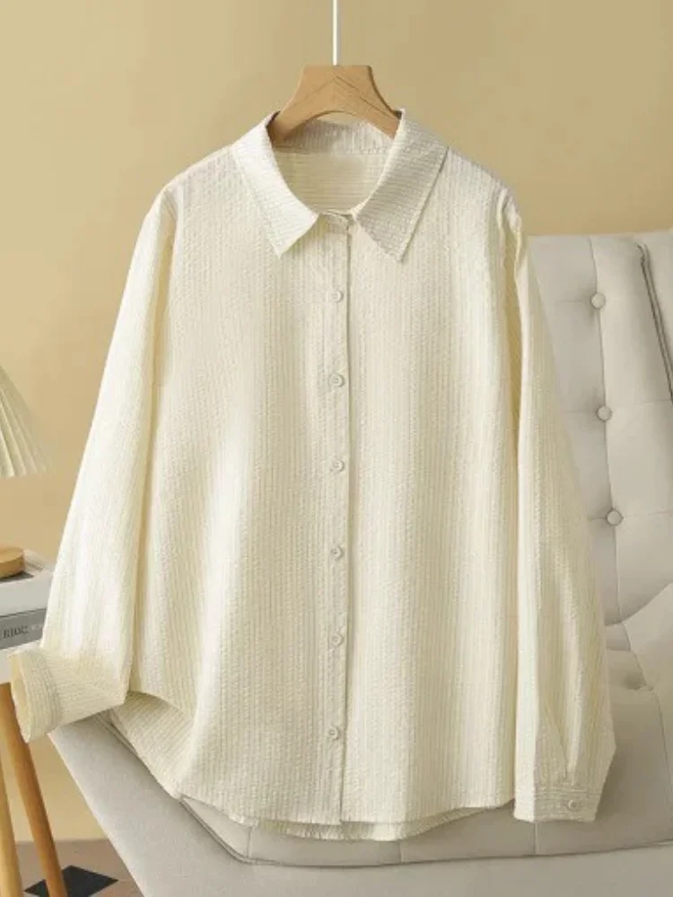 

Plus Size Women's Fashionable Clothing Loose Long Sleeve Turn-down Collar Shirt New Hot Arrival Elegant Button-up Top for Ladies