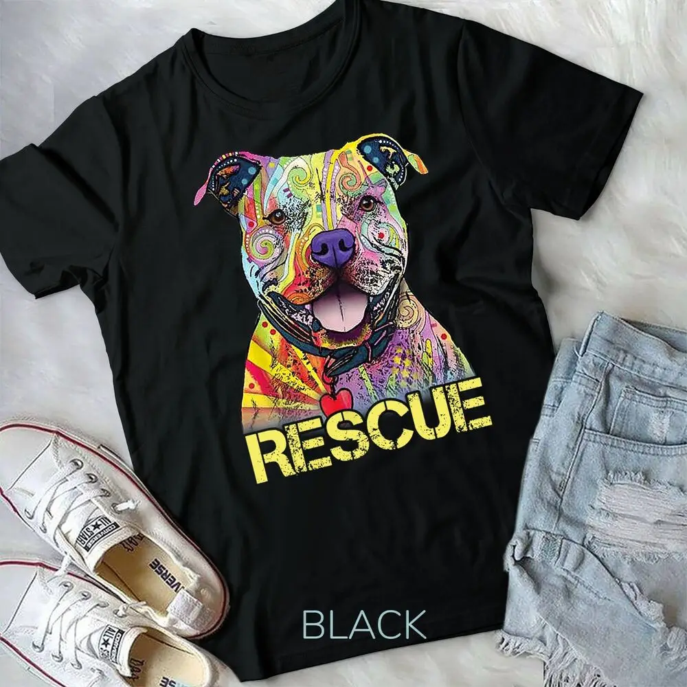 Rescue Dog Colorfull Pitbull Dog Adopt Don't Shop T-Shirt Unisex T-shirt High Quality 100%Cotton Short Sleeve