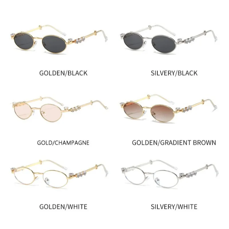 

Y2K винтажные овальные велосипедные солнцезащитные очки в маленькой оправе для женщин и мужчин, брендовые дизайнерские солнцезащитные очки в стиле панк, роскошные металлические очки с бриллиантами