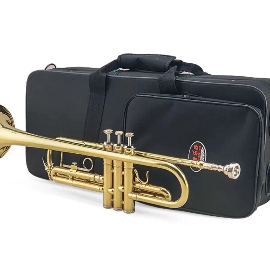 

JY Gold Lacquer B-flat Trumpet (Model JYTR-E100) - Brass Instrument for Students/Beginners, For Grading & School Band
