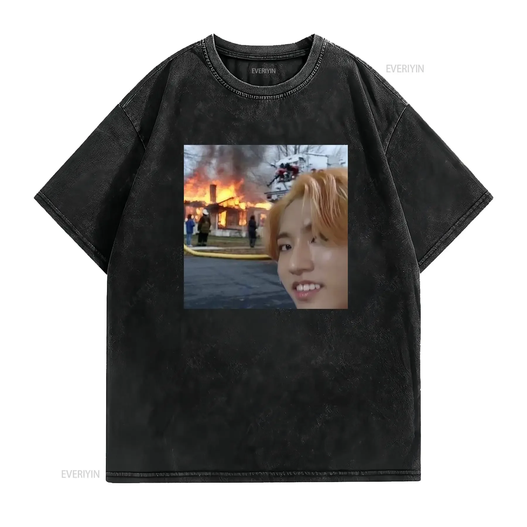 Camiseta Han Jisung Meme Cuello Redondo Casual Tejido Ligeramente Elástico Corte Regular Estampado Perfecta Para Hombres