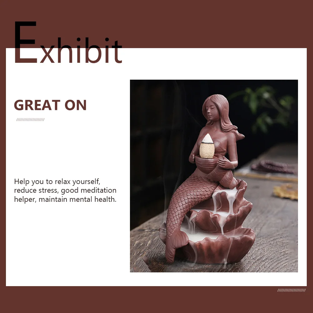 

1Pcs Lotus Leaf Mermaid Backflow Censer Aromatherapy Stove Creative Desktop Art for Meditation Yoga Relaxation Gift