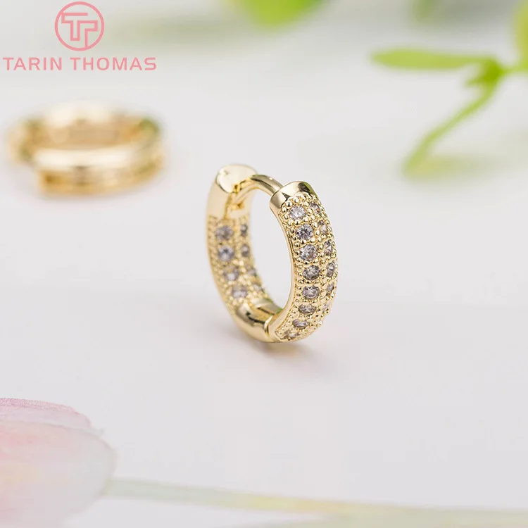 (2475)14MM 24K złoty kolor mosiądz z cyrkonią okrągłe kolczyki kolczyki w kształcie obręczy klip wysokiej jakości DIY komponenty do wyrobu biżuterii — zdjęcie 3