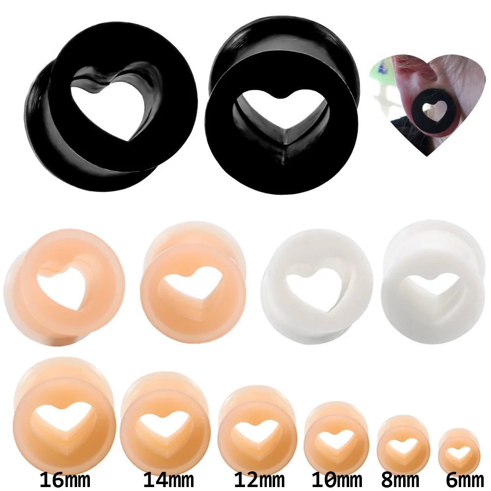 2Pcs Silicone Ear Plugs And Tunnels 6-18mm Hollow Heart Ear Gauges Expander Stretcher for Earrings Piercing Body Jewelry