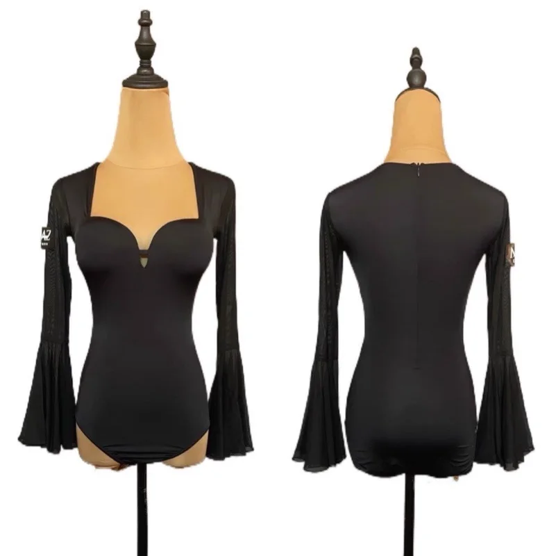 

Одежда для бальных танцев, женская одежда для выступлений, черный топ для танцев с длинными рукавами, стандартная одежда для танго, бальные топы VBH2216