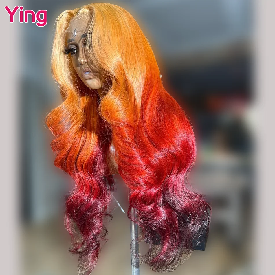 

Body Wave Omber Orange Red 13x6 Lace Frontal Wig Ying 13x4 Lace Front Human Hair Wigs Pre Plucked Brazilian Remy 613 Blonde Wig