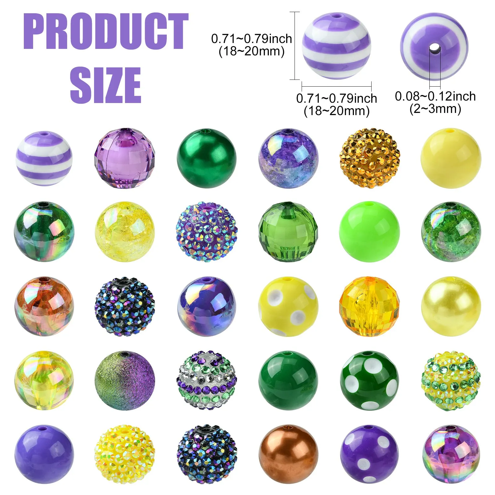 Pandahall 50Pcs Random 20mm Chunky Bubblegum Beads Carnival Theme Large Acrylic Round Beads for Jewelry Making DIY Crafts