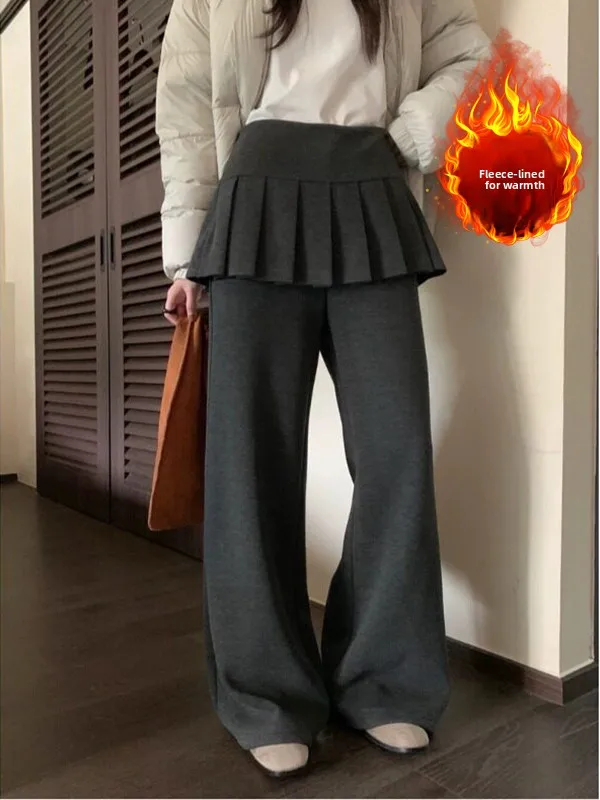 

Autumn Winter Casual Flared Pants Women's plus Size Fce Lined Trousers Skirt Pants Layering Clothing Warm Cotton Jeans