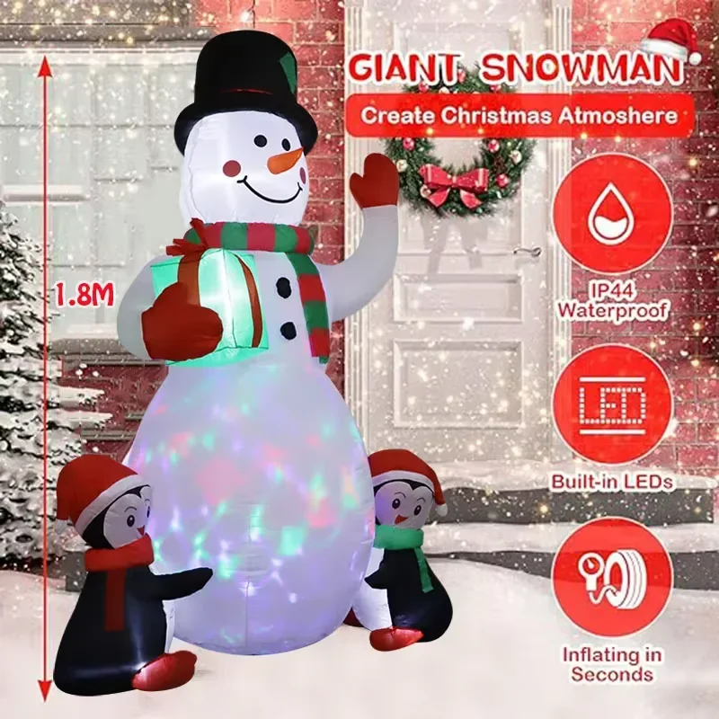 1.8M Christmas Snowman Inflatable Outdoor Decoration for Party Indoor  Outdoor Garden Winter Decor Party Holiday DIY Decorations