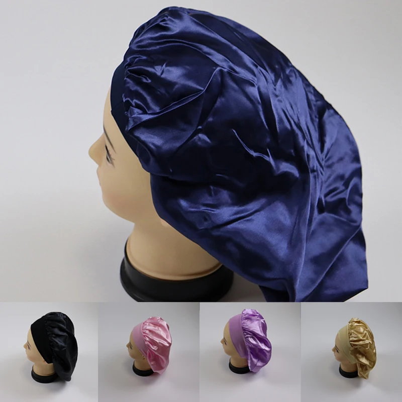 New Solid Women Satin Bonnet Fashion Stain Silky Big Bonnet for Lady Sleep Cap Headwrap Hat Hair Wrap Accessories Wholesale