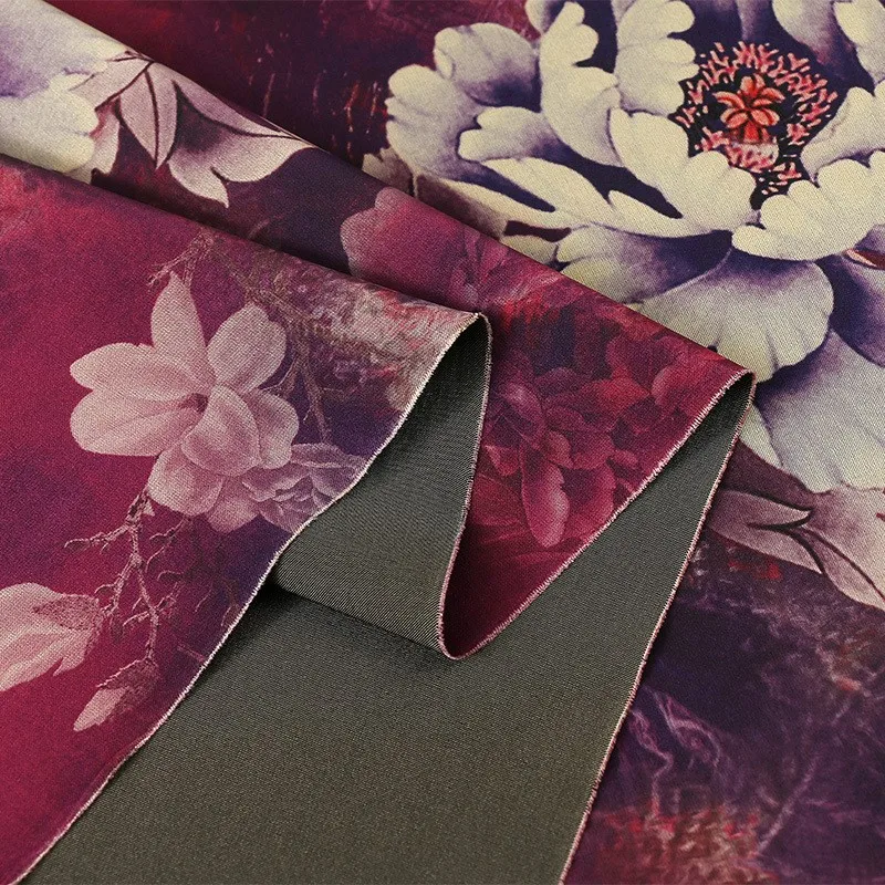 Ancient-style black silk satin printed fabric Chinese-style shirt dress cheongsam clothing flower