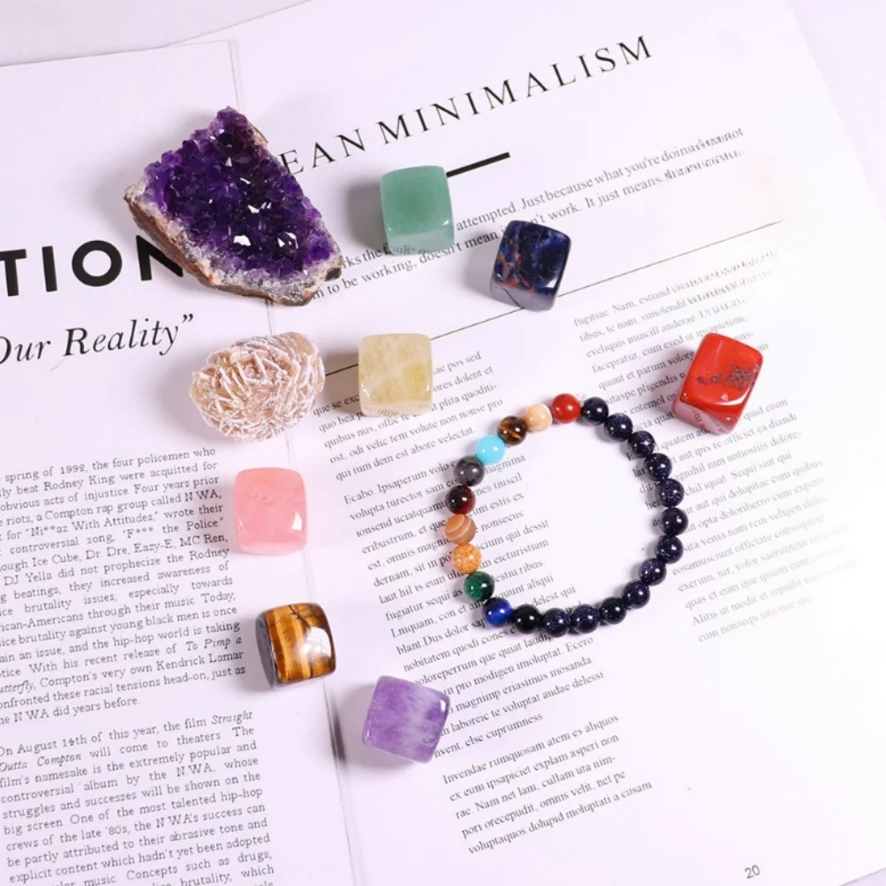 Natural Crystal Seven Color Gemstone Set, Amethyst Cluster, Mine Marker Collection Set