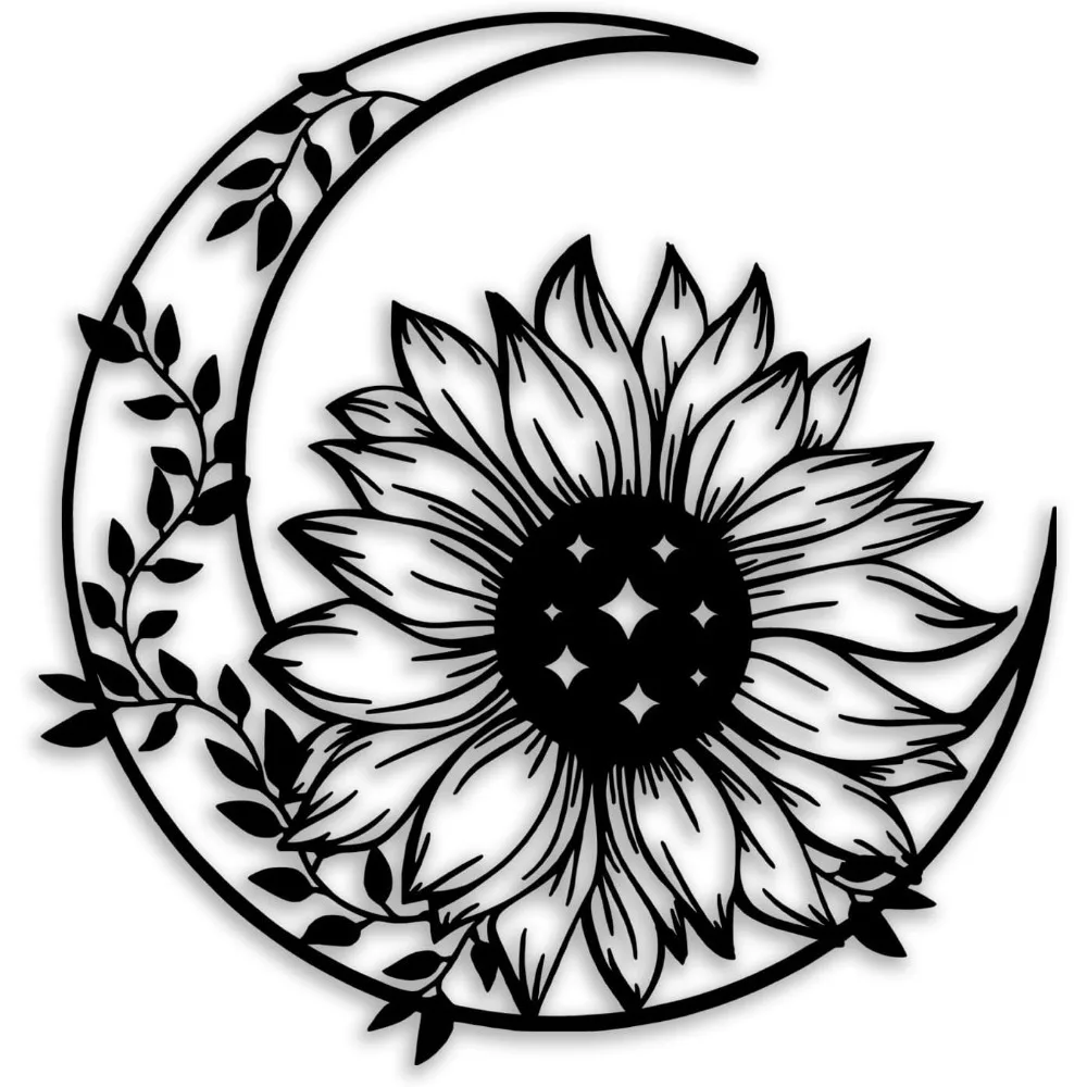 Sunflower Moon Metal Wall Art, Farmhouse Decor for Living Room Bedroom Outdoor