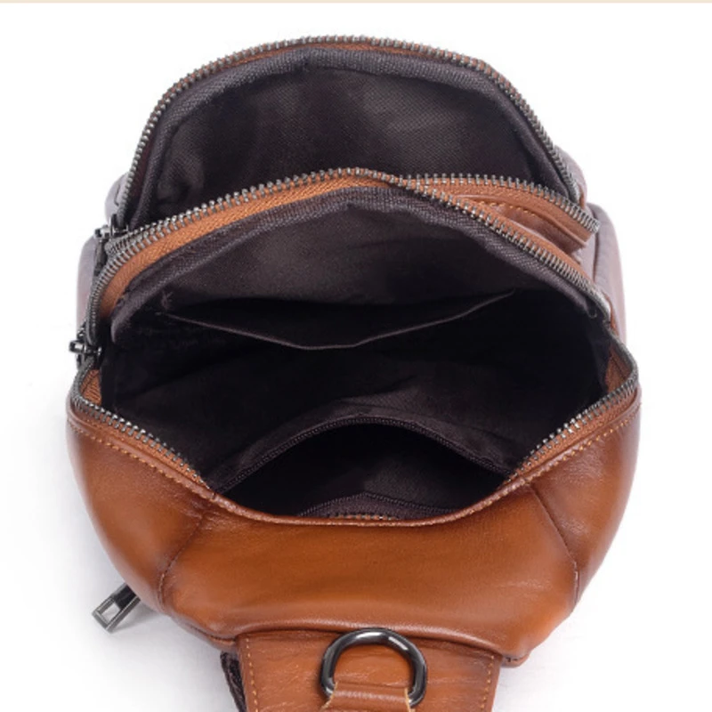 OYIXINGER New Genuine Leather Men\'s Chest Bag Retro Cowhide Solid Messenger Shoulder Bag Versatile Fashion Outdoor Crossover Bag