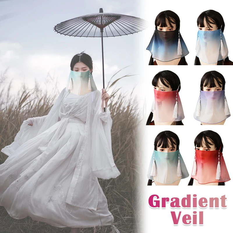 Antico Hanfu Chiffon velo inchiostro colore sfumato Lady Fairy Hanfu Face Veil donna cinese tradizionale Hanfu accessori Cosplay