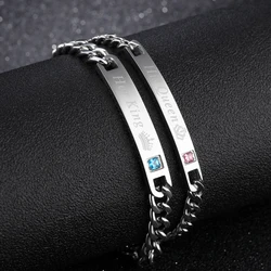 Her King His Queen Couple Bracelet For Women Men Custom Engraving Name ID Stainless Steel Bracelet Lover Gift