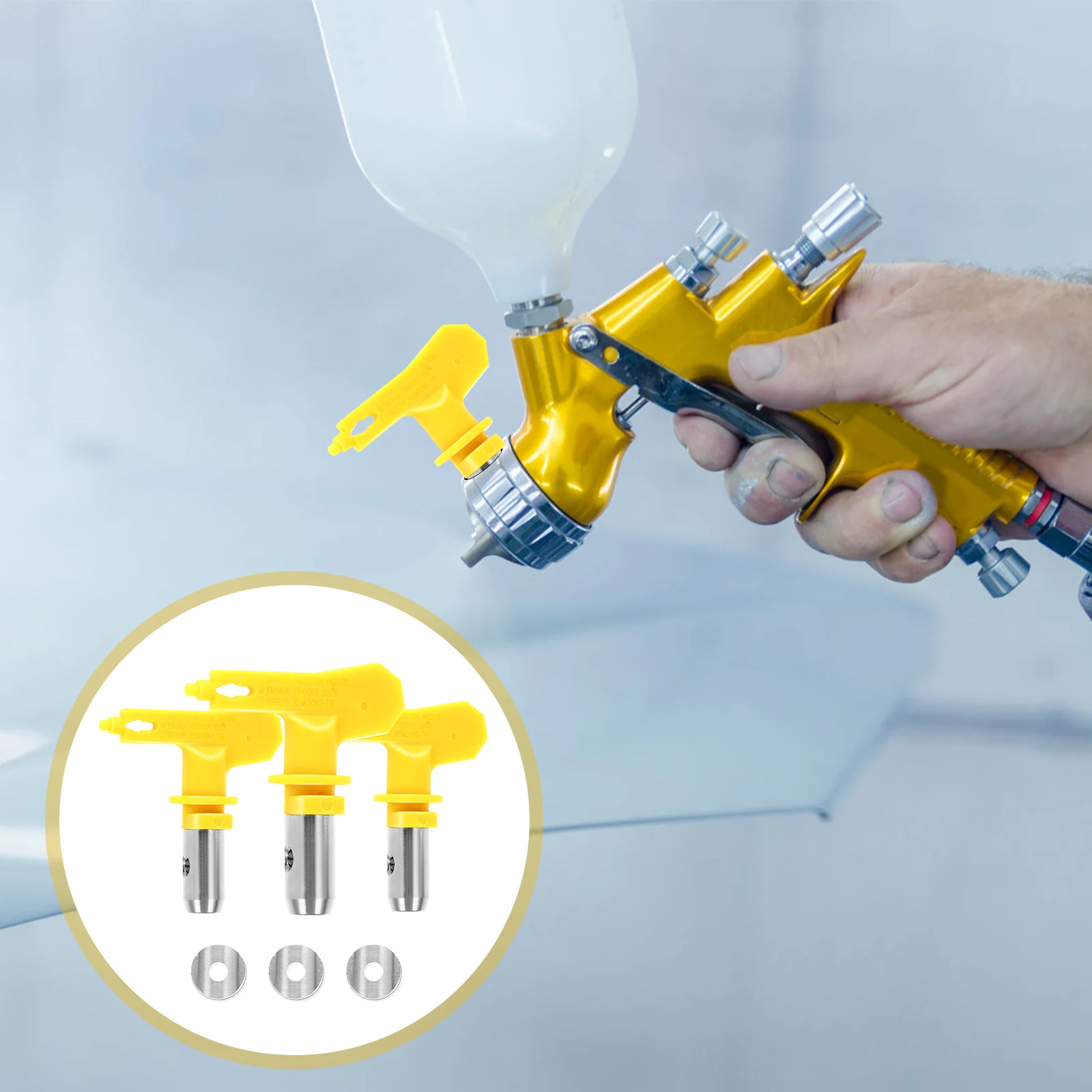 

3pcs Airless Sprayer Tips Reversible Nozzle for Spraying Accessories Duckbill Paint Yellow Plastic Steel Water based