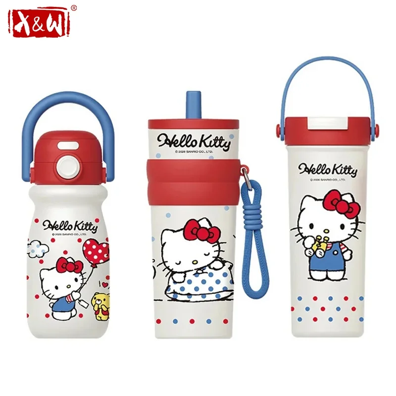 X&W HelloKitty Classic Series Thermos Cup Leak-proof Thermal Mug Stainless Steel Coffee Milk Tumbler Portable Outdoor Drink Cups
